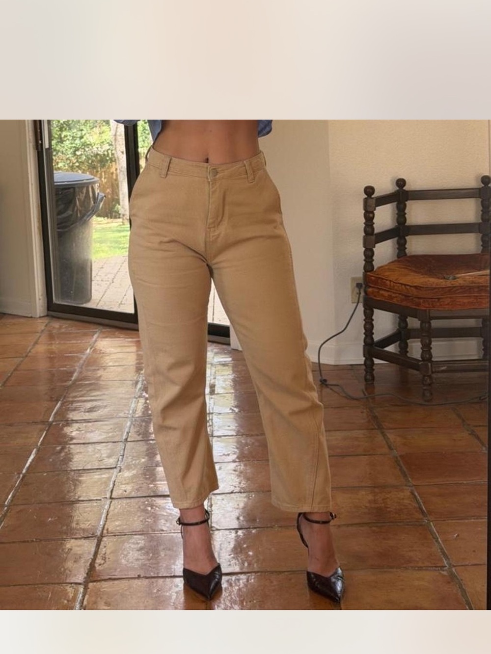 High-Waist Beige Women’s Jeans